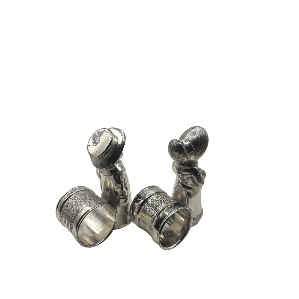 Vintage Napkin Rings Silver Boy and Girl Victorian Figures Set of 2
